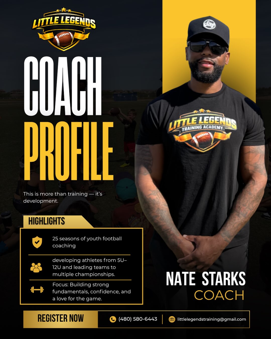 Official Little Legends coach profile artwork for Nate Starks